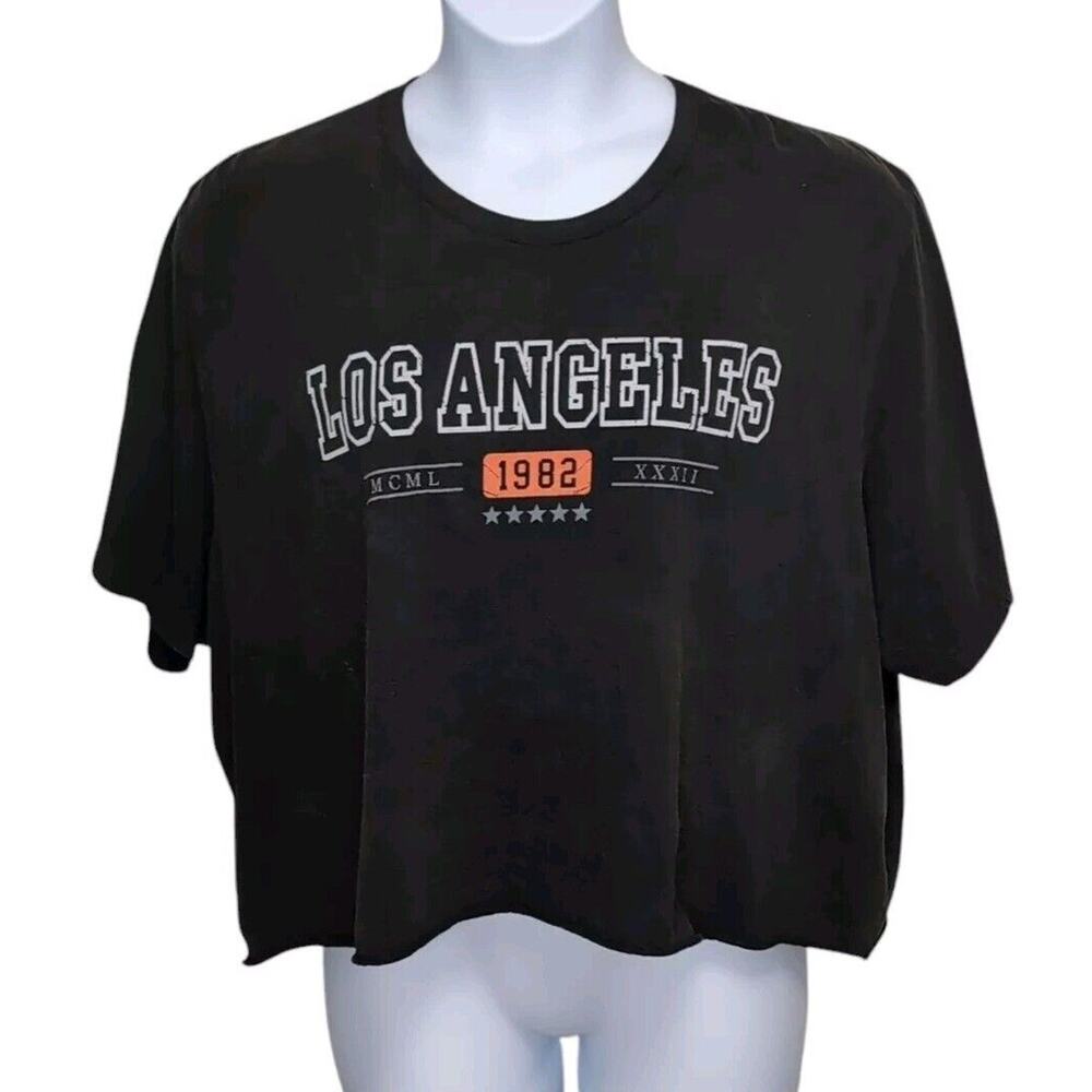Los Angeles Graphic Tee Crop Top Women's 2X Black Cotton Social Culture NEW NWOT